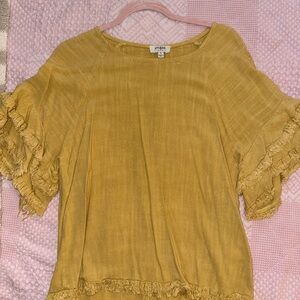 Umgee Mustard Ruffle Sleeve Top